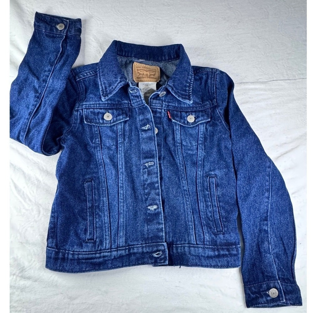 Levi's denim jacket kids size 10-12 dark wash trucker trucker button up blue